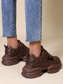 Lace-up Front Wedge Sneakers - Brown - View 6