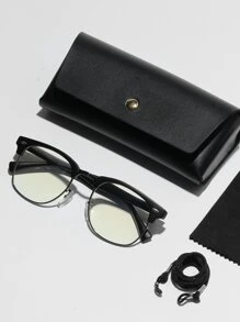 1 pieza Gafas clásicas de viaje con marco dorado de gelatina con mezcla de borde y decoración de tachuelas, lentes transparentes retro adecuadas para estudiantes que regresan al campus, con recubrimiento reflectante en la superficie de los lentes para bloquear la radiación. - Negro - Ver 7