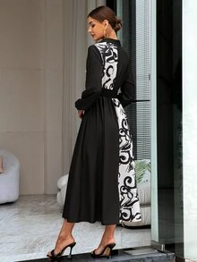 Glamaker 圖案印花燈籠袖腰帶襯衫洋裝