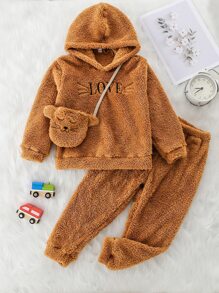 SHEIN Áo và quần thêu chữ cho bé gái mới biết đi - màu nâu - Xem 1