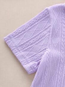 SHEIN 小女童拼接領紋理質感T恤 - 紫丁香色 - 查看 3