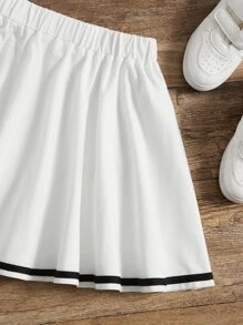 SHEIN 少女信件圖形撞色邊tee和裙子 - 白色 - 查看 3