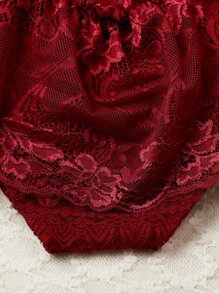 Newborn Photography Ruffle Trim Lace Bodysuit Prop - Burgundy - View 8