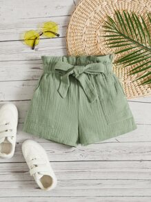 SHEIN 女孩紙袋腰附腰帶短褲