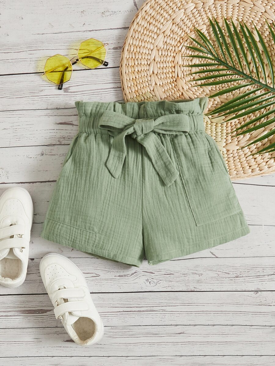 SHEIN 女孩紙袋腰附腰帶短褲