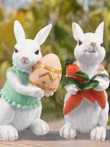 1 pieza Artesanía de decoración de jardín con diseño de conejo - Multicolor - Ver 1