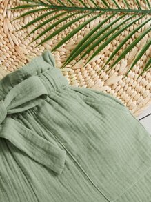 SHEIN 女孩紙袋腰附腰帶短褲