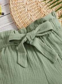 SHEIN 女孩紙袋腰附腰帶短褲