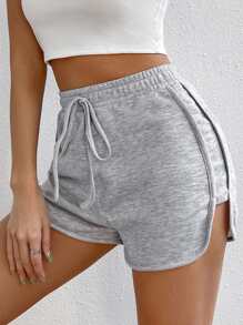 SHEIN EZwear 前打結跑步短褲 - 灰色 - 查看 1