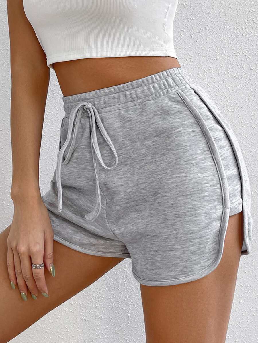 SHEIN EZwear 前打結跑步短褲 - 灰色 - 查看 1