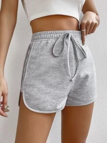 SHEIN EZwear 前打結跑步短褲 - 灰色 - 查看 3