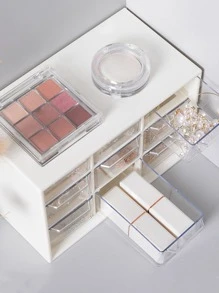 1pc 9 Grid Desktop Storage Box, Transparent White Desktop Organizer Box For Household - Beige - View 4