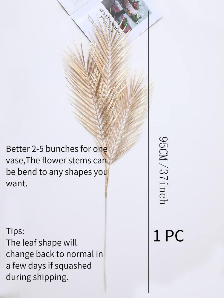1pc Artificial Plastic Leaf, Metallic Faux Leaf For Home Decor - Gold - View 3