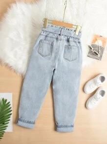 Quần Jeans Co Giãn All-Match Cho Bé Gái Tuổi Teen Kèm Thắt Lưng, Thoải Mái Và Đơn Giản - Rửa nhẹ - Xem 2