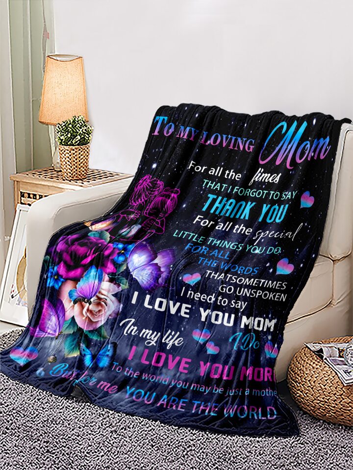1pc Slogan Graphic Blanket, Fabric Soft u0026 Warm Blanket For Living Room u0026  Bedroom, Home Decor | SHEIN