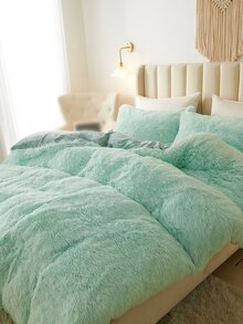 3pcs/set Green Duvet Cover Set (1pc Comforter Cover, 2pcs Pillowcase), Polyester Fluffy Bedding Set For Home - Green - View 6