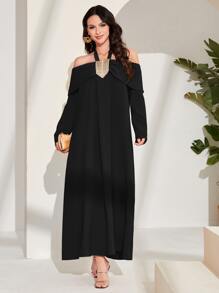 Modelyn Halter Neck Embroidery Detail Dress Long Evening Dresses - Black - View 1