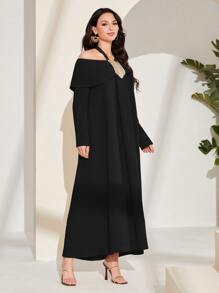 Modelyn Halter Neck Embroidery Detail Dress Long Evening Dresses - Black - View 3