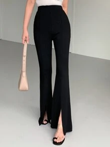 DAZY 女士休闲喇叭裤，新款秋季款式，返校服装女士正装裤 - 黑色 - 查看 1