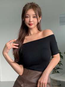 DAZY Áo thun nữ màu trơn Giải trí - màu đen - Xem 1