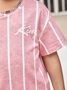 SHEIN 小男童條紋和字母圖案落肩T恤和短褲