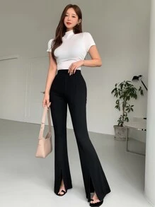 DAZY 女士休闲喇叭裤，新款秋季款式，返校服装女士正装裤 - 黑色 - 查看 5