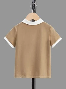 SHEIN 年輕男孩休閒寬鬆舒適顏色拼接短袖polo衫 - 彩色 - 查看 2