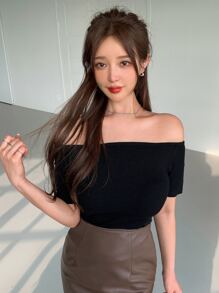 DAZY Áo thun nữ màu trơn Giải trí - màu đen - Xem 8