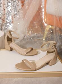 粗跟踝帶涼鞋 - 杏色 - 查看 7