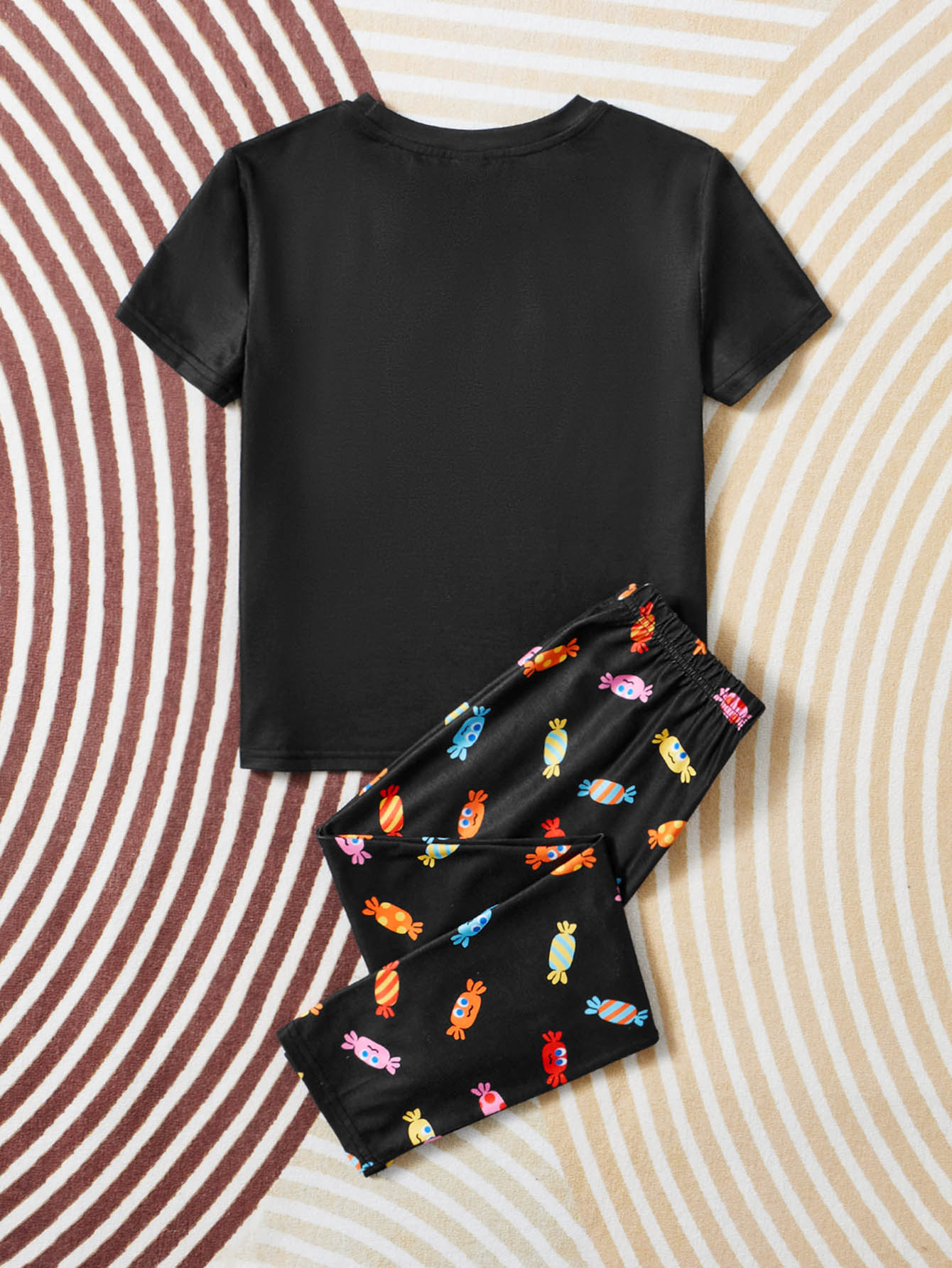 Girls 1pc Candy & Letter Graphic Sleep Tee & 1pc Sleep Pants