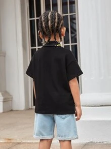 SHEIN 小男童鏈條和字母圖案POLO衫