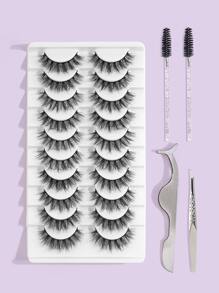 Magefy 10對自然豐滿的假睫毛和2支一次性睫毛刷、鑷子、假睫毛輔助夾,厚實捲翹蓬松假睫毛,適用於派對使用,漫畫睫毛,旅行必備品 - 黑色 - 查看 1