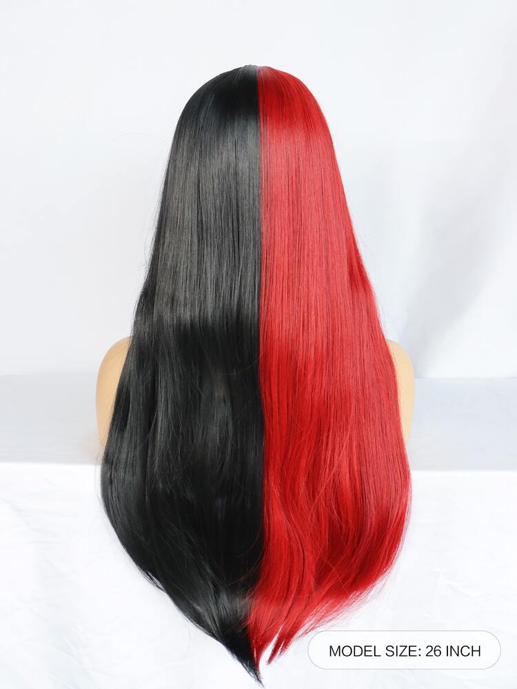 1pc Two Tone Long Straight Cosplay Synthetic Wig With Bangs & 1pc Wig Cap - Two-Tone - View 2
