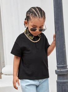 SHEIN 小男童鏈條和字母圖案POLO衫