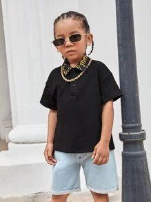 SHEIN 小男童鏈條和字母圖案POLO衫