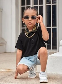 SHEIN 小男童鏈條和字母圖案POLO衫