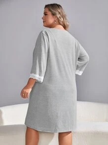 con encaje en contraste Vestido de dormir de tirantes & Bata - Gris - Ver 2