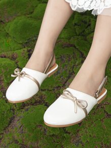 Girls Bow Decor Slingback Flats - White - View 3