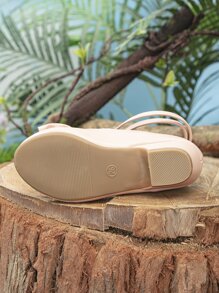 Girls Bow Decor Ankle Strap Flats - Baby Pink - View 4