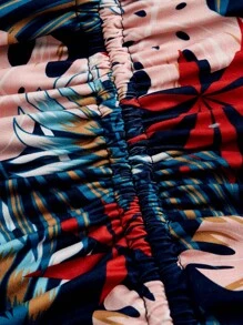 SHEIN VCAY 熱帶圖案抽繩高衩吊帶連衣裙 - 彩色 - 查看 3