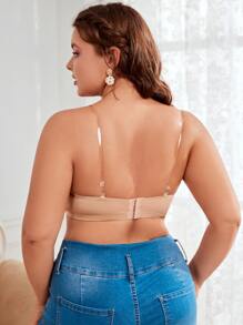 Plus Underwire Bra With 1pair Transparent Shoulder Strap - Khaki - View 2