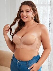 Plus Underwire Bra With 1pair Transparent Shoulder Strap - Khaki - View 7