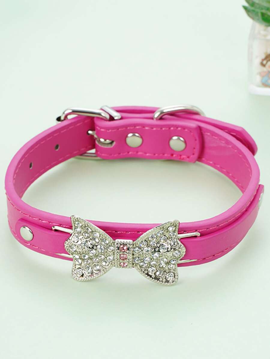 1pc Rhinestone Decor Random Pet Collar - Hot Pink - View 1