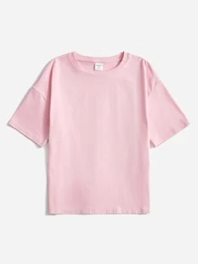 SHEIN Girls Slogan Graphic Drop Shoulder Tee - Baby Pink - View 4
