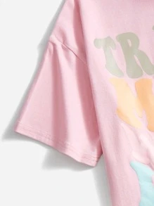 SHEIN Girls Slogan Graphic Drop Shoulder Tee - Baby Pink - View 5