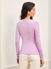 SHEIN BASICS Solid Rib-knit Slim Tee - Lilac Purple - View 2