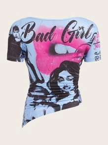 SHEIN ICON Figure Graphic Cowl Neck Tee - Multicolor - View 2