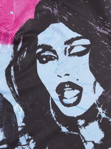 SHEIN ICON Figure Graphic Cowl Neck Tee - Multicolor - View 3