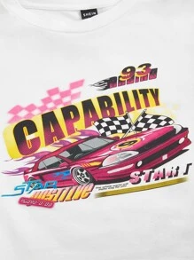 SHEIN ICON Bikercore Car & Letter Graphic Crop Tee - White - View 3