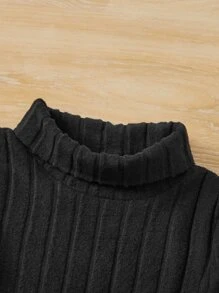 SHEIN 3pcs/Set Little Girls' Striped Knit Turtleneck T-Shirt, Fall & Winter - Multicolor - View 3